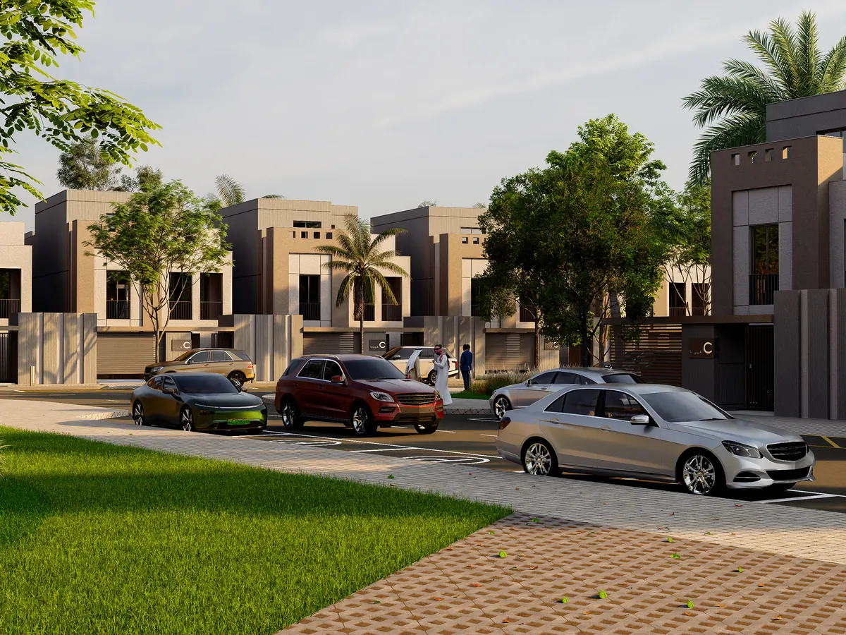 Yeşil bant boyunca villa sırası
